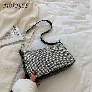 Rhinestones Shoulder Clutch Bag Women PU Leather Evening Party Purse