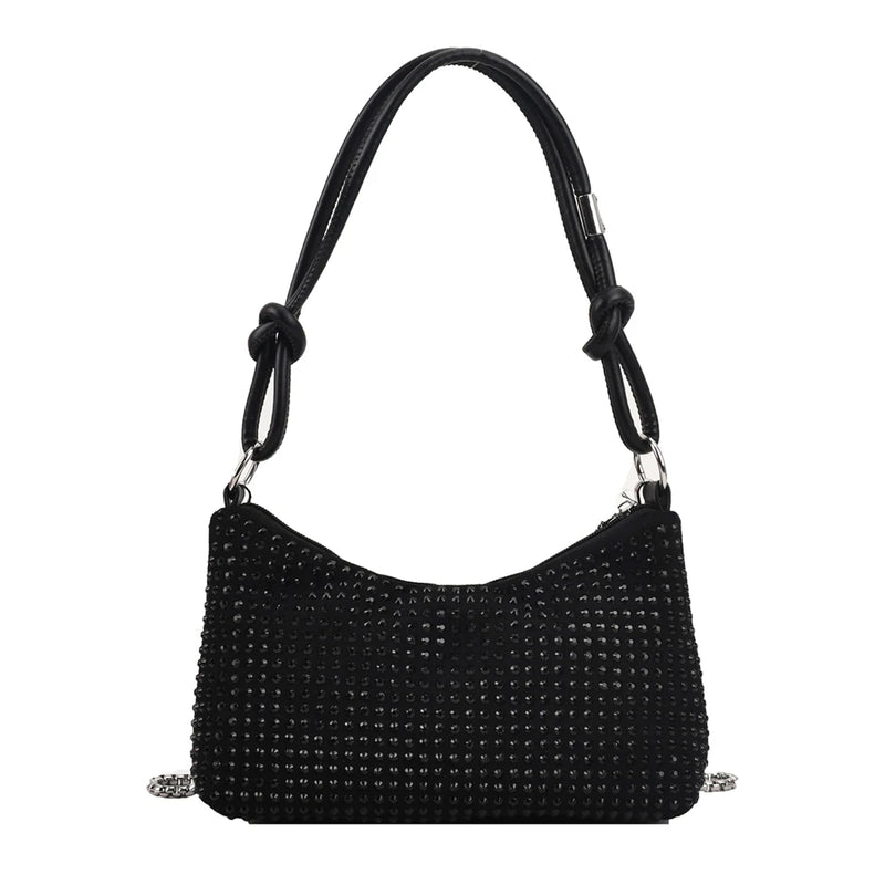 Sparkling Rhinestones Crossbody Tote Bag with Chain Shoulder Strap
