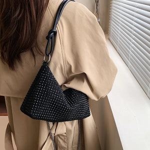 Sparkling Rhinestones Crossbody Tote Bag with Chain Shoulder Strap