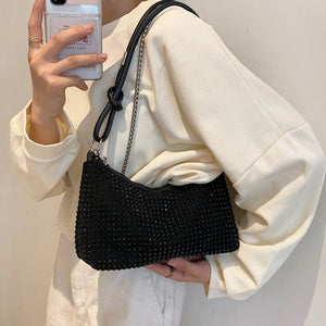 Rhinestone Underarm Bag Sparkling Chain Crossbody