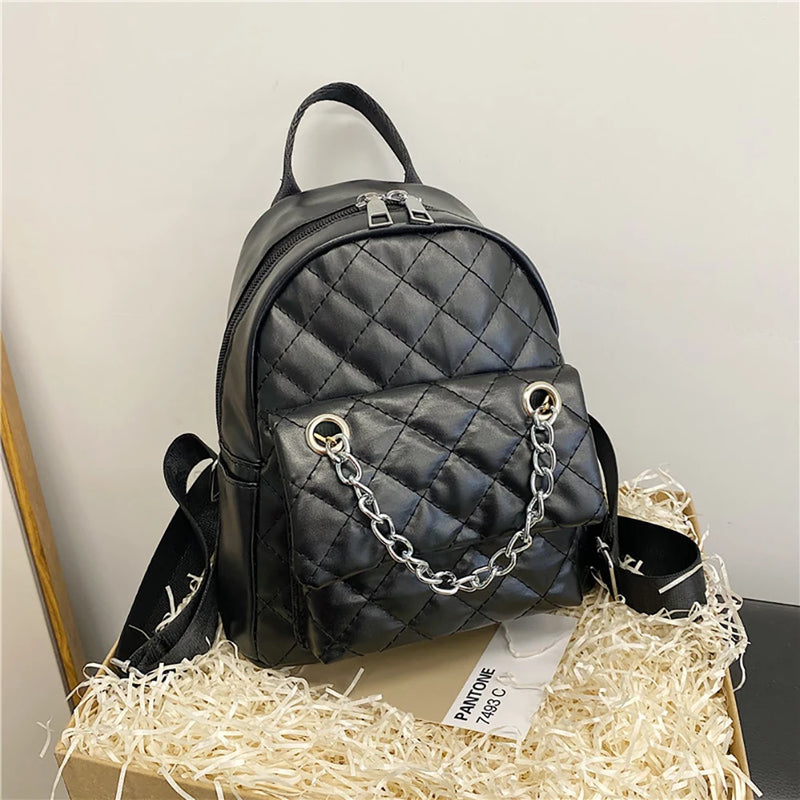 Leather Rhombus Backpack for Student School Travel