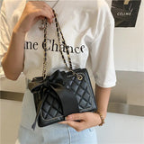 Rhombus Chain Shoulder Underarm Bag Bow Ribbons Solid Pu Leather Crossbody