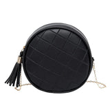 Rhombus Embossed Small Round Bag with Tassel Shoulder Strap