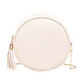 Rhombus Embossed Small Round Bag with Tassel Shoulder Strap