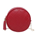 Rhombus Embossed Small Round Bag with Tassel Shoulder Strap