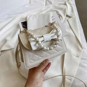 Rhombus Lattice Handbag Women Bow Square Bag Solid Crossbody Shoulder Bag