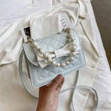 Rhombus Lattice Handbag Women Bow Square Bag Solid Crossbody Shoulder Bag