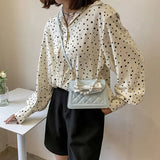 Rhombus Lattice Handbag Women Bow Square Bag Solid Crossbody Shoulder Bag