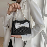 Rhombus Lattice Handbag Women Bow Square Bag Solid Crossbody Shoulder Bag