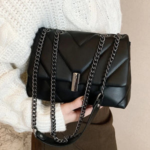 Rhombus Shoulder Bag Women PU Leather Crossbody Chain Messenger Flap Square Bag