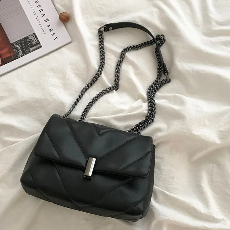 Rhombus Shoulder Bag Women PU Leather Crossbody Chain Messenger Flap Square Bag