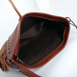 Rivet Shoulder Bag with Tassel PU Leather Solid Flap Ladies Purses and Handbags