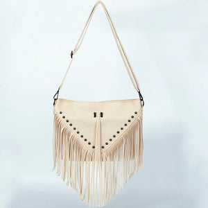 Rivet Shoulder Bag with Tassel PU Leather Solid Flap Ladies Purses and Handbags