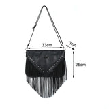 Rivet Shoulder Bag with Tassel PU Leather Solid Flap Ladies Purses and Handbags