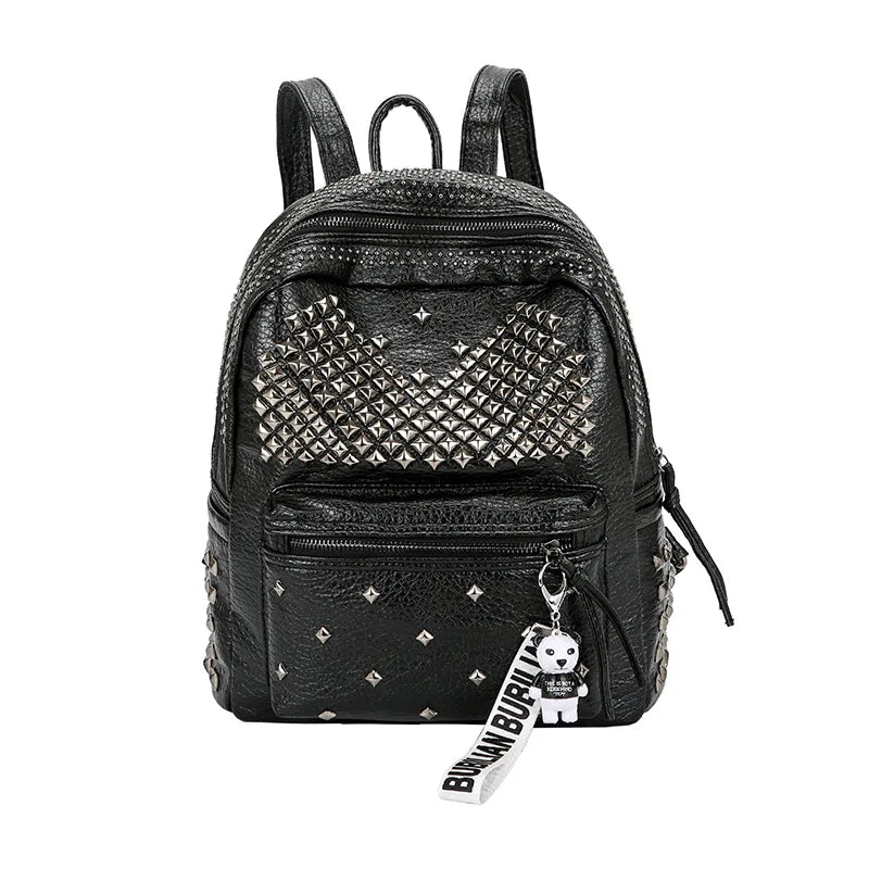 Rivet Women Backpacks Washed Leather Student School Bag