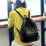 Rivet Women Backpacks Washed Leather Student School Bag