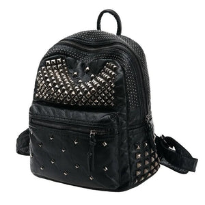 Rivet Women Backpacks Washed Leather Student School Bag