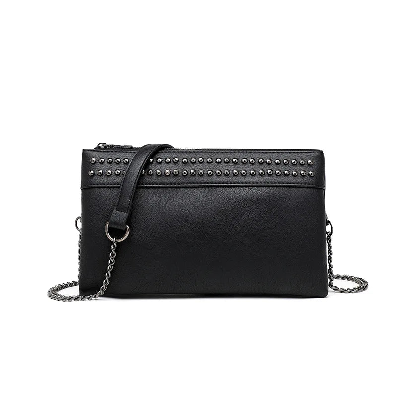 Rivet Women Crossbody Bag PU Leather Wrist Strap Clutch Purses