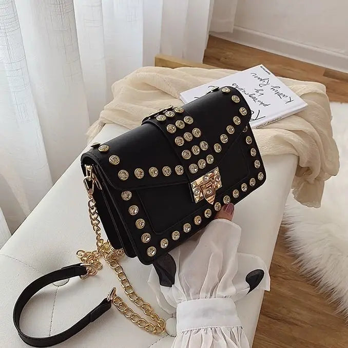 Rivet Women's Handbags Purses PU Leather Small Lock Women Shoulder Bag