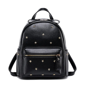 Small Rivet Women Backpack for Girls PU Leather Travel Shoulder Bag