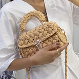 Woven Shoulder Crossbody Bags for Women Small Square Flap Lady Purses