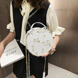 Flower Chain Shoulder Bag PU Leather Crossbody Round Handbag