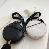 Women's Round Shoulder Bag PU Leather Handle Wide Strap Handbag Tote Bolsa
