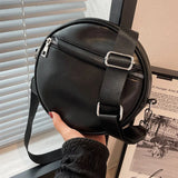 Women's Round Shoulder Bag PU Leather Handle Wide Strap Handbag Tote Bolsa