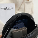 Women's Round Shoulder Bag PU Leather Handle Wide Strap Handbag Tote Bolsa