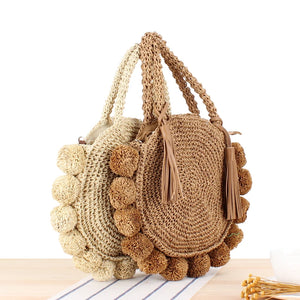 Bohemian Tassel Rattan Handbags Woven Crossbody Shoulder Bags