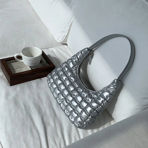 Ruched Quilted Hobos Shoulder Bag Padded Lady Handbag Underarm Bag