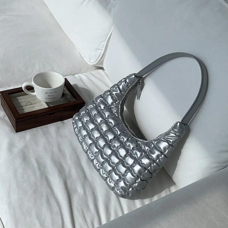 Ruched Quilted Hobos Shoulder Bag Padded Lady Handbag Underarm Bag