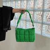 Ruched Quilted Women Shoulder Bags Padded Handbags Nylon Tote Bag Winter