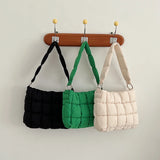 Ruched Quilted Women Shoulder Bags Padded Handbags Nylon Tote Bag Winter