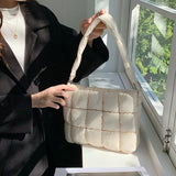 Ruched Quilted Women Shoulder Bags Padded Handbags Nylon Tote Bag Winter