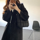 Ruched Quilted Women Shoulder Bags Padded Handbags Nylon Tote Bag Winter
