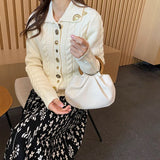 Ruched Shoulder Bags Wooden Handle Handbag Soft PU Leather Crossbody Bag