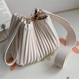Ruched Women Shoulder Crossbody Bags Soft Pu Leather Ladies Small Bucket Bag