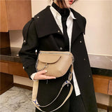 Khaki Saddle Crossbody Chain Bag Fanny Pack Women Shoulder Belt Bag