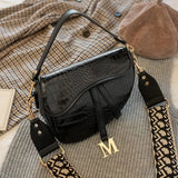 Women's Crozzling Saddle Bag One Shoulder Handle Zipper Lock Ornament Bag