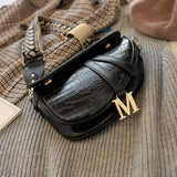 Women's Crozzling Saddle Bag One Shoulder Handle Zipper Lock Ornament Bag