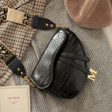 Women's Crozzling Saddle Bag One Shoulder Handle Zipper Lock Ornament Bag