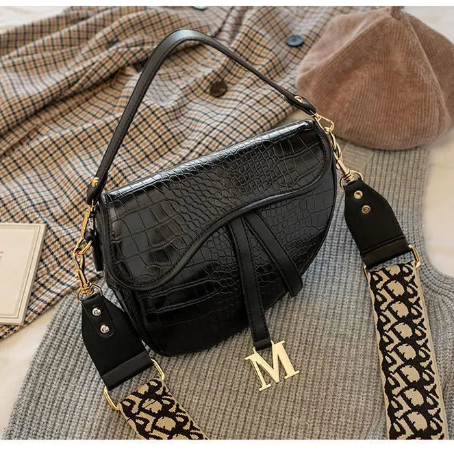 Women's Crozzling Saddle Bag One Shoulder Handle Zipper Lock Ornament Bag
