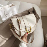 Saddle Women Shoulder Bags Wide Strap Handbags Pu Leather Crossbody Messenger Ba