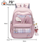 Girl Rabbit Student Backpack Large Capacity Travel Book Backpack Plaid