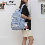 Girl Rabbit Student Backpack Large Capacity Travel Book Backpack Plaid