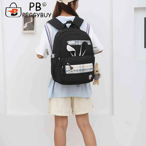 Girl Rabbit Student Backpack Large Capacity Travel Book Backpack Plaid