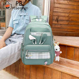 Girl Rabbit Student Backpack Large Capacity Travel Book Backpack Plaid