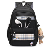 Girl Rabbit Student Backpack Large Capacity Travel Book Backpack Plaid