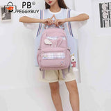 Girl Rabbit Student Backpack Large Capacity Travel Book Backpack Plaid